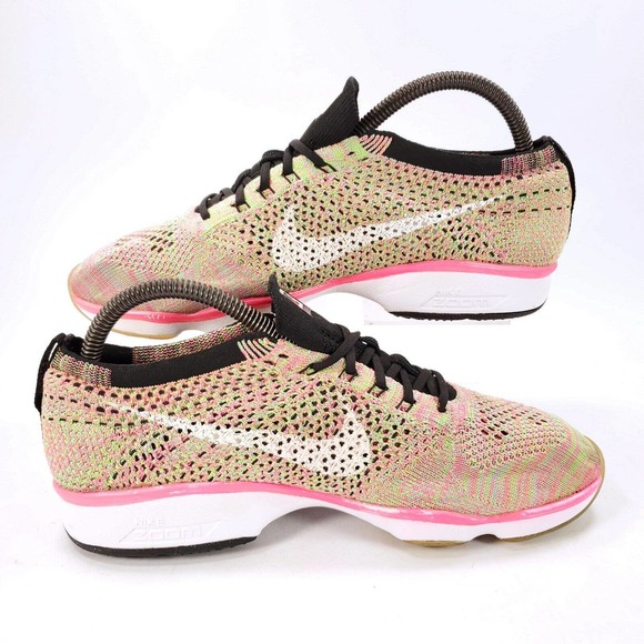 Nike Flyknit Zoom Athletic Running Shoe Womens Size 8.5 698616-301 Pink White - Picture 5 of 9